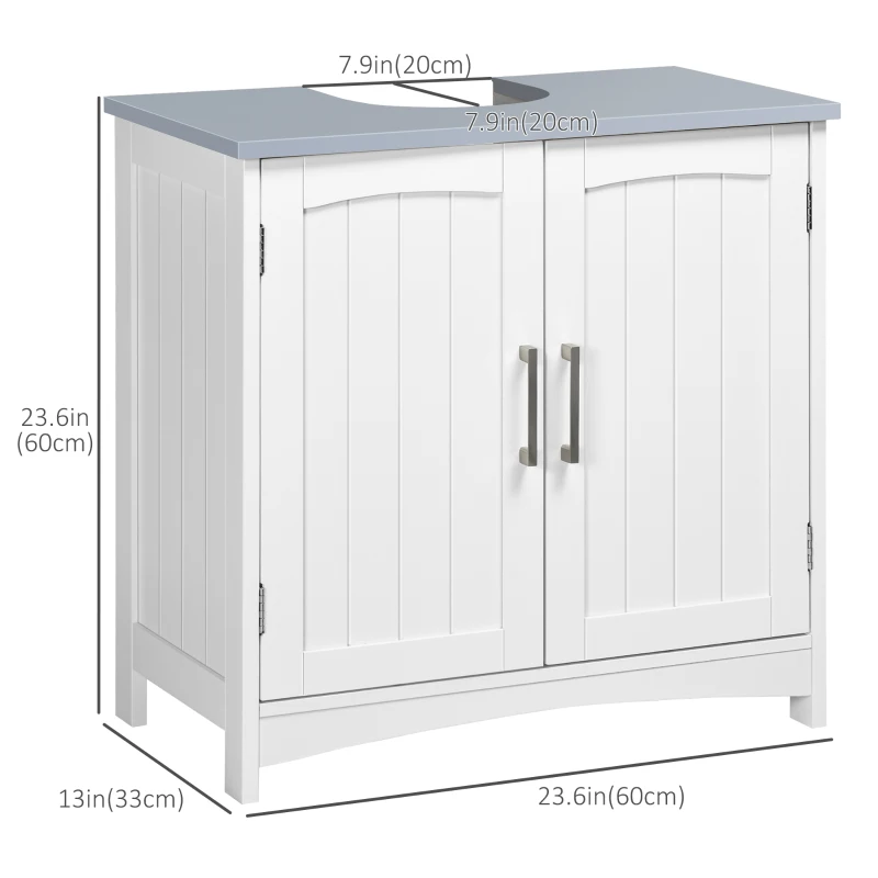kleankin Modern Bathroom Sink Cabinet, Pedestal Sink Storage Cabinet with Double Doors and Adjustable Shelf, White