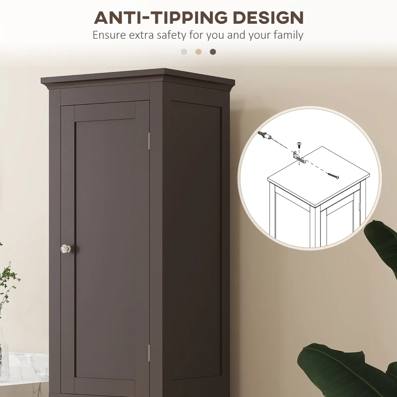 kleankin Tall Bathroom Cabinet, Freestanding Storage Organizer with Adjustable Shelves and Cupboards, 15" x 13" x 63", Dark Brown