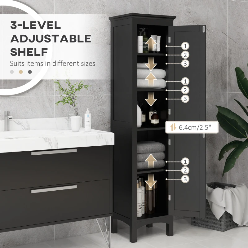 kleankin Tall Bathroom Cabinet, Freestanding Storage Organizer with Adjustable Shelves and Cupboards, 15" x 13" x 63", Black