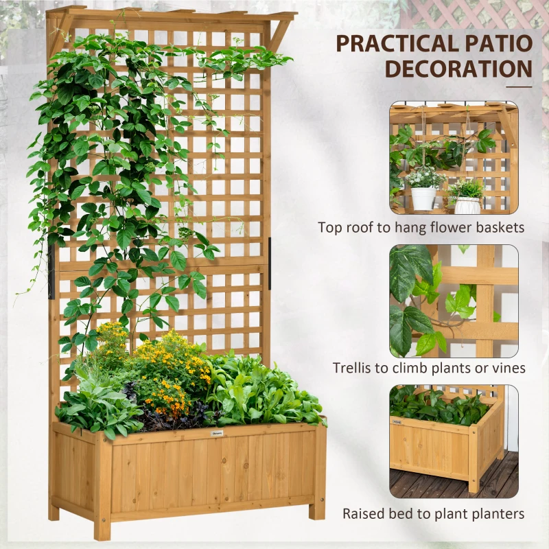 OutsunnyWood Planter with Trellis for Vine Climbing, Raised Garden Bed, Privacy Screen for Backyard, Patio, Yellow