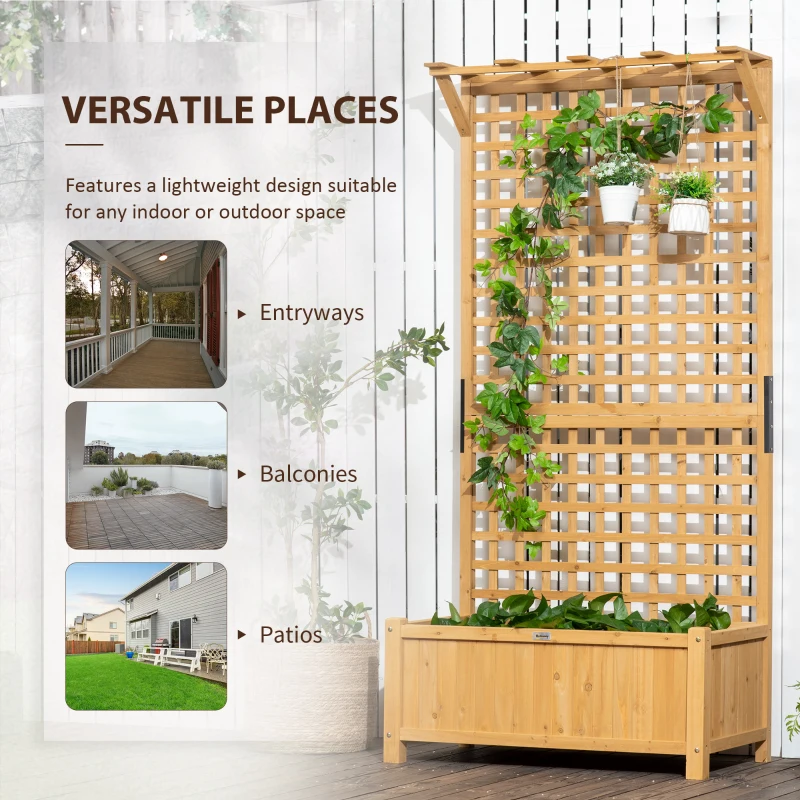 OutsunnyWood Planter with Trellis for Vine Climbing, Raised Garden Bed, Privacy Screen for Backyard, Patio, Yellow