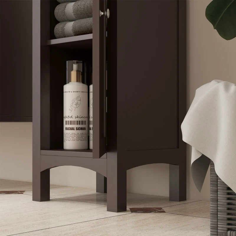 kleankin Tall Bathroom Cabinet, Freestanding Storage Organizer with Adjustable Shelves and Cupboards, 15" x 13" x 63", Dark Brown