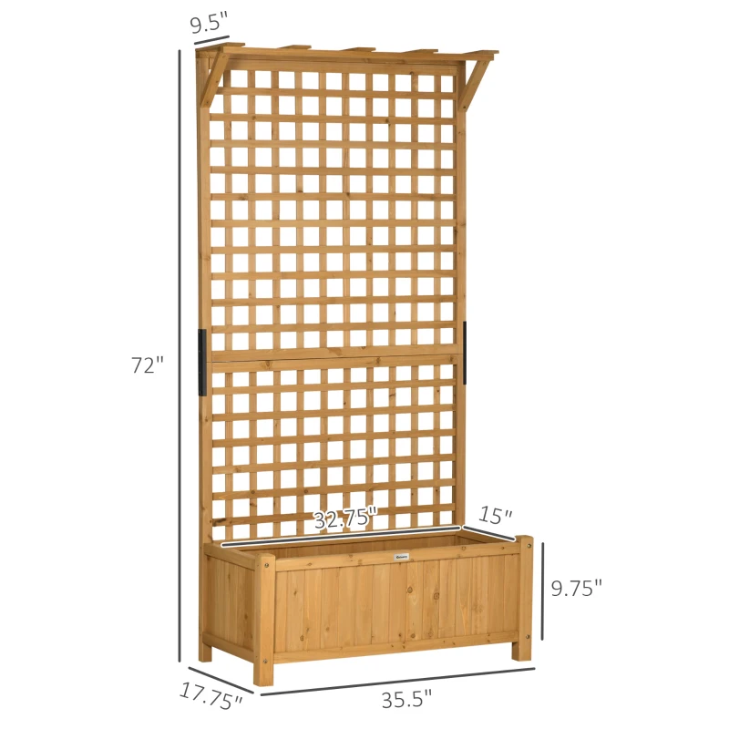 OutsunnyWood Planter with Trellis for Vine Climbing, Raised Garden Bed, Privacy Screen for Backyard, Patio, Yellow