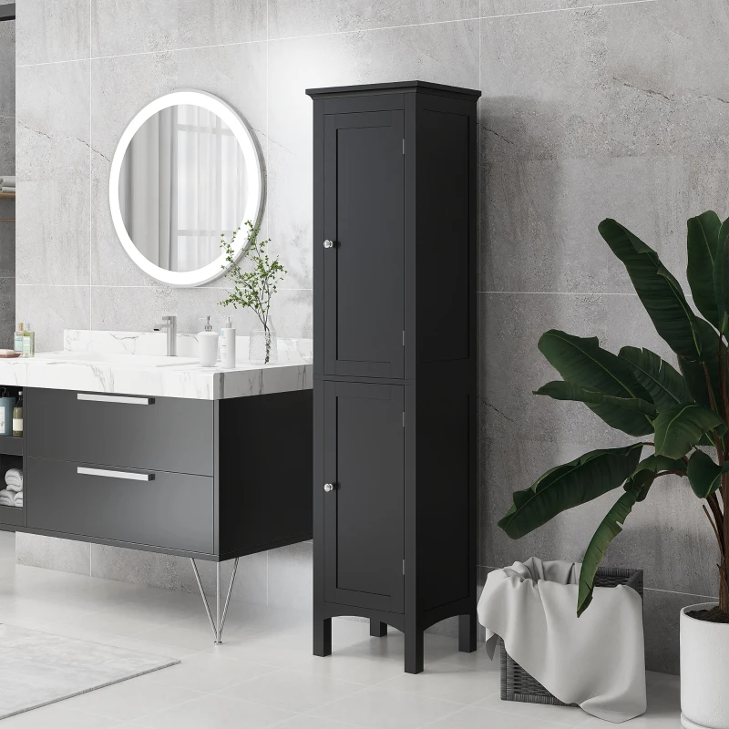 kleankin Tall Bathroom Cabinet, Freestanding Storage Organizer with Adjustable Shelves and Cupboards, 15" x 13" x 63", Black