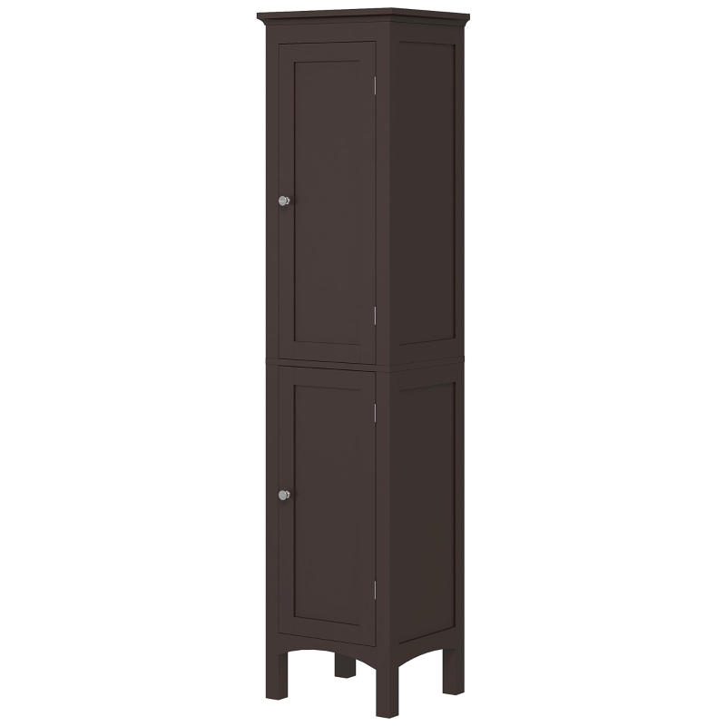 kleankin Tall Bathroom Cabinet, Freestanding Storage Organizer with Adjustable Shelves and Cupboards, 15" x 13" x 63", Dark Brown