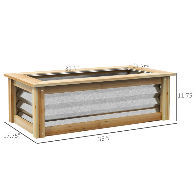 Outsunny Raised Garden Bed, Planter Box, Metal and Wood Combined, for Growing Flowers, Herbs and Vegetables