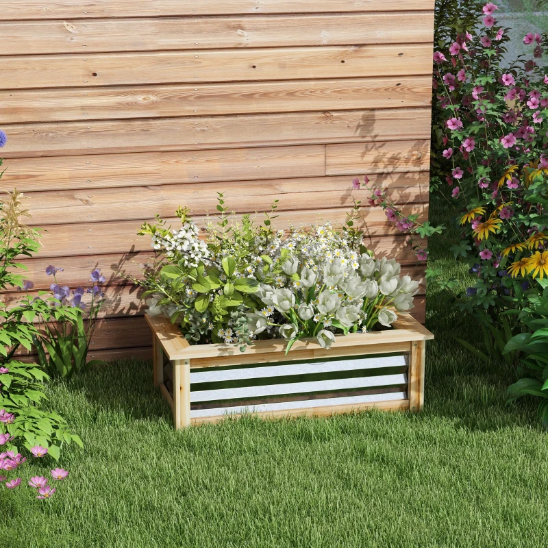 Outsunny Raised Garden Bed, Planter Box, Metal and Wood Combined, for Growing Flowers, Herbs and Vegetables