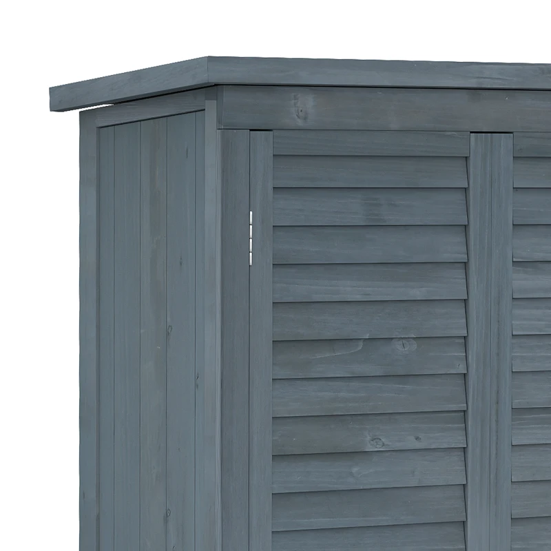 Outsunny Outdoor Garden Shed, Wooden Tool Storage Shed, 3-Tier Shelves, Asphalt Roof, Shutter Doors, 34.3" x 18.3" x 63", Grey