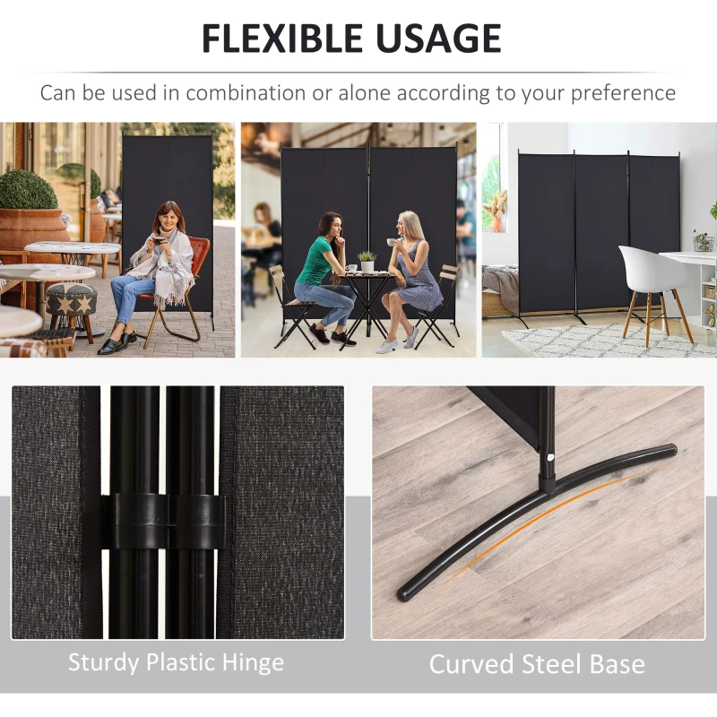 HOMCOM 6' 3 Panel Room Divider, Double Hinged Folding Wall Divider, Indoor Privacy Screen for Home Office, Black