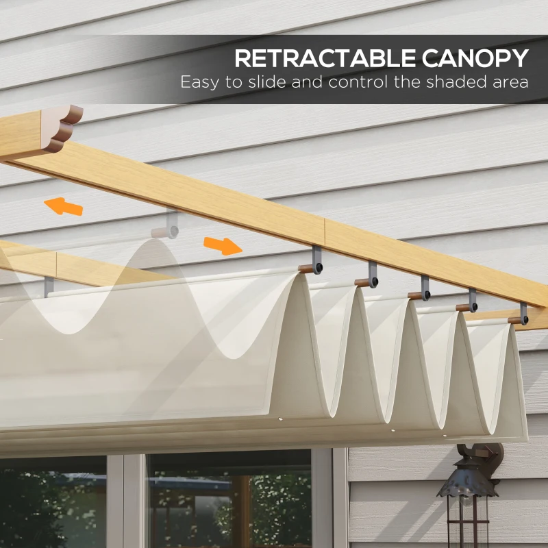 Outsunny 10'x13' Retractable Pergola Canopy, Wood Grain Aluminum, Outdoor Sun Shade for Patio, Garden, Cream White
