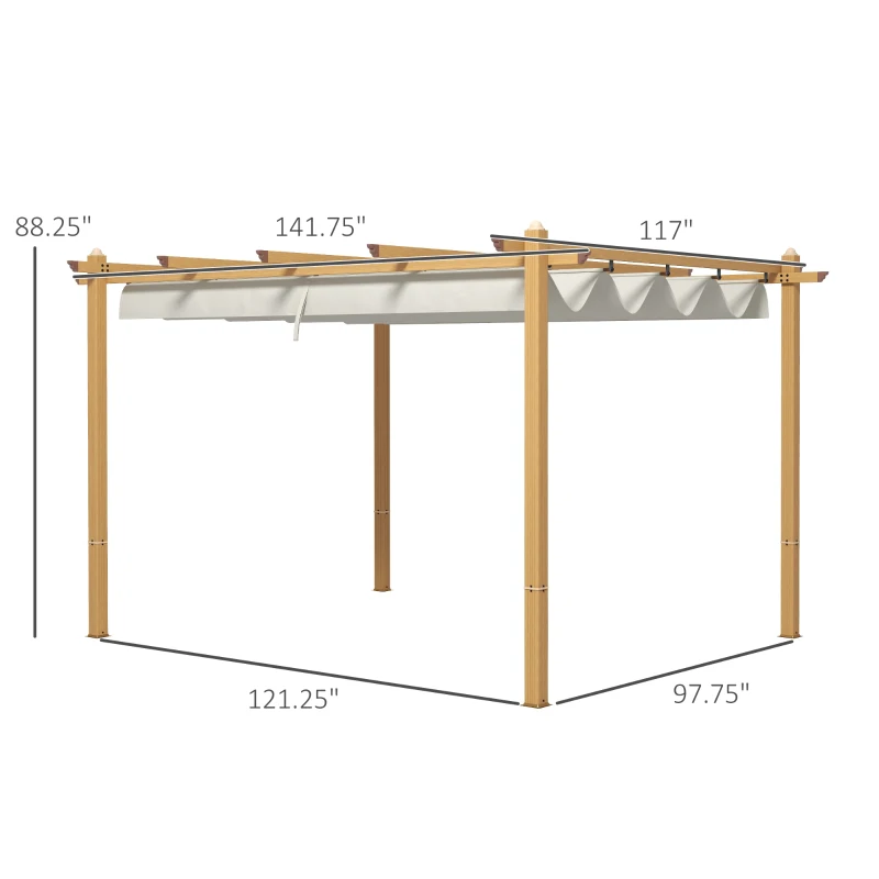 Outsunny 10' x 12' Retractable Pergola Canopy, Aluminum Pergola Sun Shade Shelter for Garden, Patio, Backyard, Deck, Cream