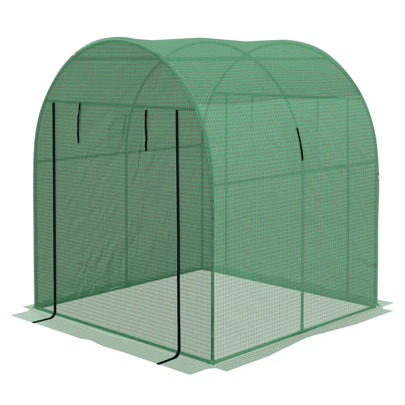 Outsunny Tunnel Greenhouse Walk-in Green House with UV-resistant PE Cover, Doors and Mesh Windows, 6' x 6' x 6.6', Green