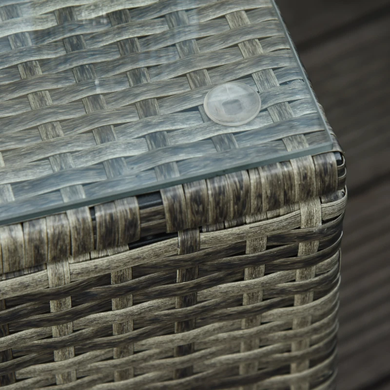 Outsunny Patio Rattan Lounge Set, Wheeled Wicker Chaise Lounge Chair and Table with Tempered Glass Top, Mixed Grey