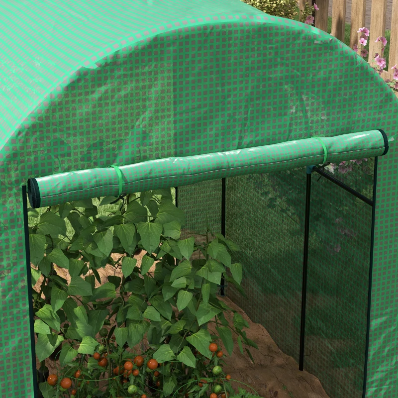 Outsunny Tunnel Greenhouse Walk-in Green House with UV-resistant PE Cover, Doors and Mesh Windows, 6' x 6' x 6.6', Green