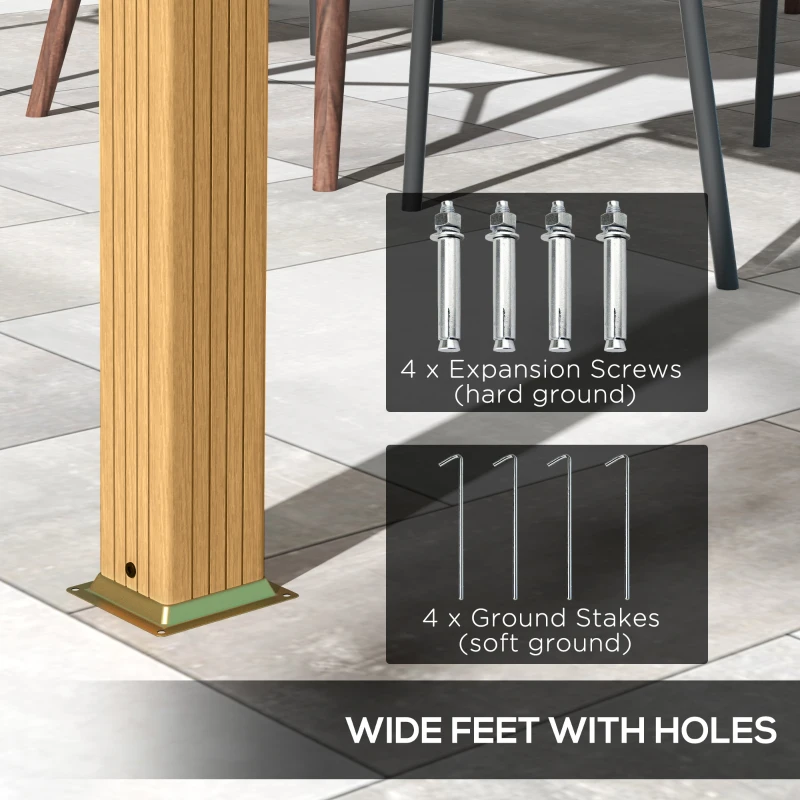 Outsunny 10'x13' Retractable Pergola Canopy, Wood Grain Aluminum, Outdoor Sun Shade for Patio, Garden, Cream White
