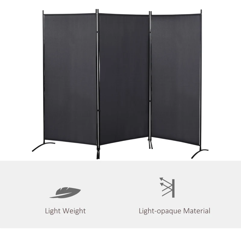 HOMCOM 6' 3 Panel Room Divider, Double Hinged Folding Wall Divider, Indoor Privacy Screen for Home Office,  Charcoal Grey