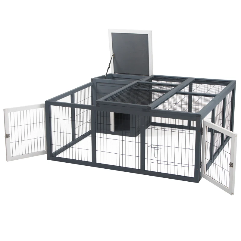 PawHut Rabbit Hutch, Waterproof Rabbit House for Small Animals, Gray