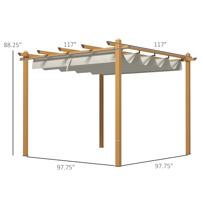 Outsunny 10' x 10' Retractable Pergola Canopy, Aluminum Pergola Sun Shade Shelter for Garden, Patio, Backyard, Deck, Cream