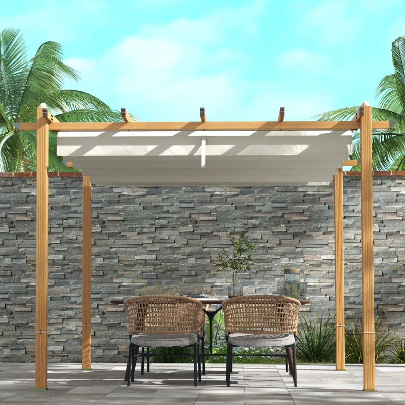Outsunny 10' x 10' Retractable Pergola Canopy, Aluminum Pergola Sun Shade Shelter for Garden, Patio, Backyard, Deck, Cream