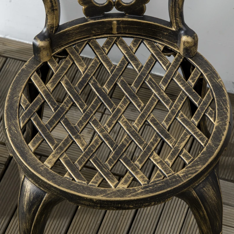 Outsunny Outdoor 3 Piece Garden Bistro Set, 2 Chairs and A Round Table with Parasol Hole for Balcony, Patio, Bronze