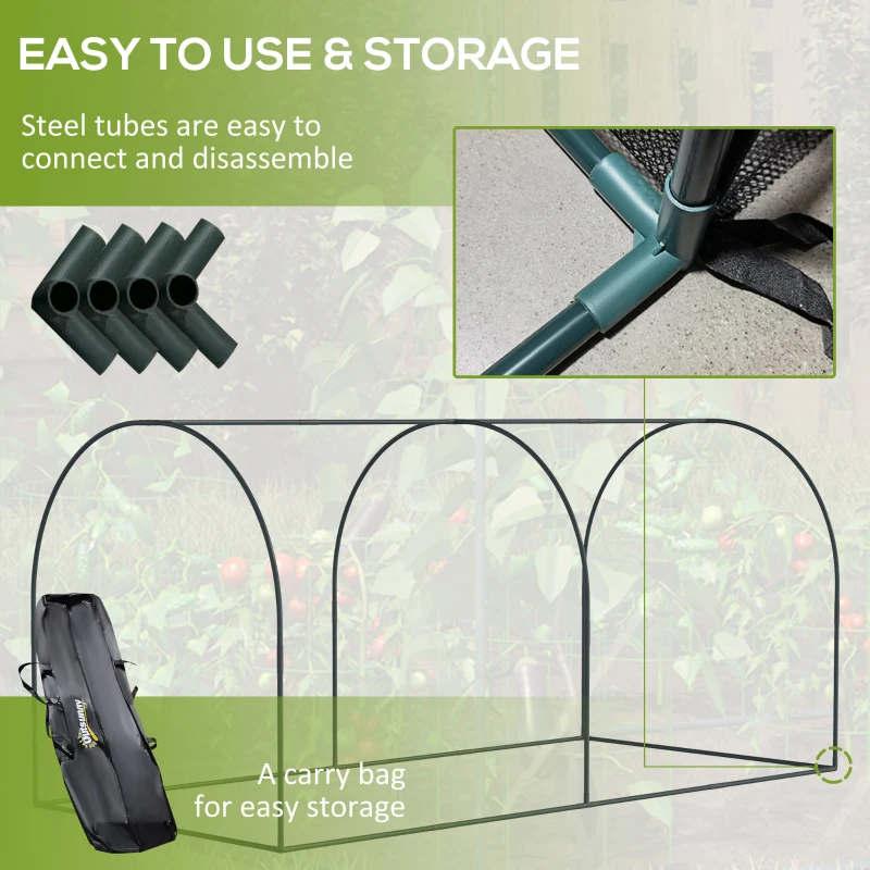 Outsunny 8' x 4' Crop Cage, Garden Plant Protector, with 2 Zippered Doors and 6 Ground Stakes, for Garden, Yard, Lawn, Black