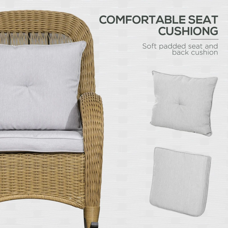Outsunny Rattan Rocking Chair w/ Cushion, Garden Porch Furniturew, Light Grey