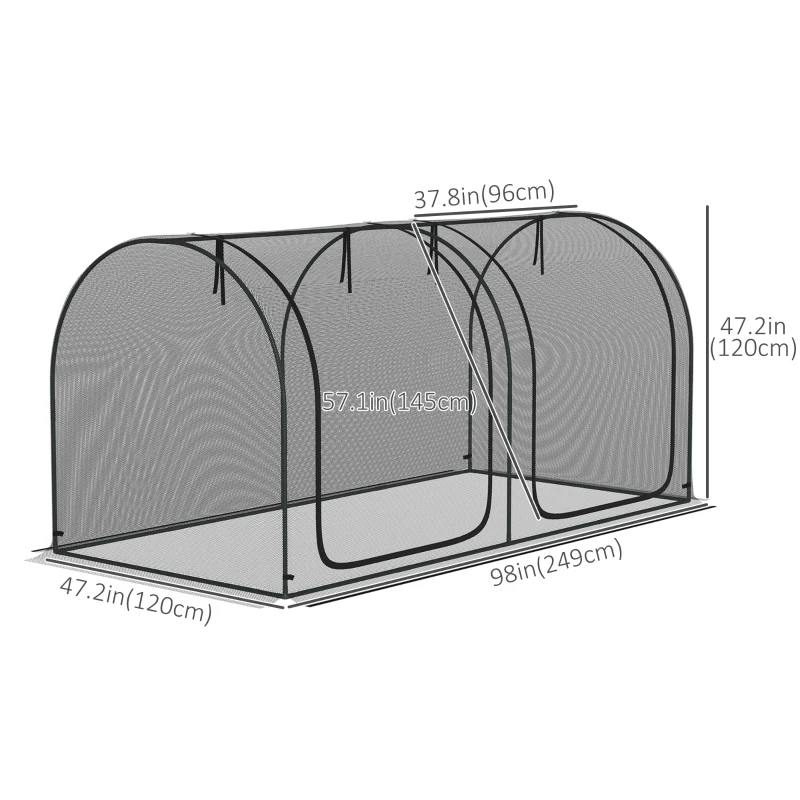 Outsunny 8' x 4' Crop Cage, Garden Plant Protector, with 2 Zippered Doors and 6 Ground Stakes, for Garden, Yard, Lawn, Black