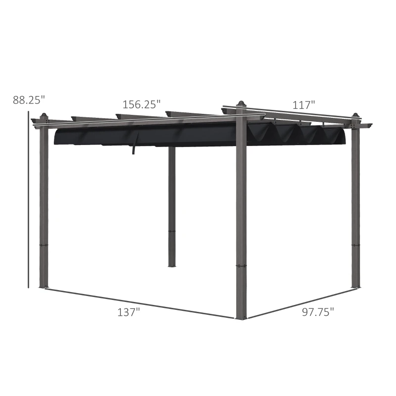 Outsunny 10' x 13' Retractable Pergola Canopy, Aluminum Pergola Sun Shade Shelter for Garden, Patio, Backyard, Deck, Gray