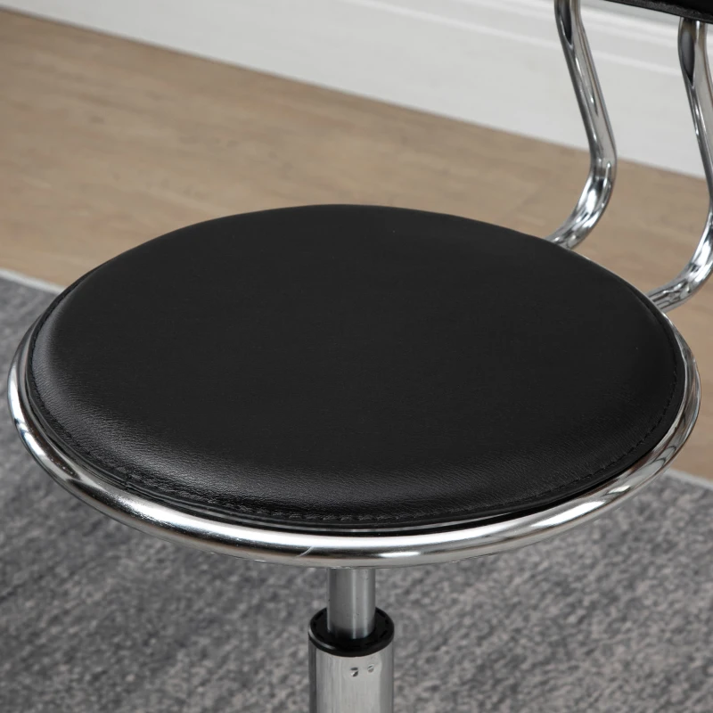 HOMCOM Faux Leather Salon Stool, Height Adjustable Rolling Stool with Footrest Ring, Back and Wheels for Beauty, Tattoo, Black