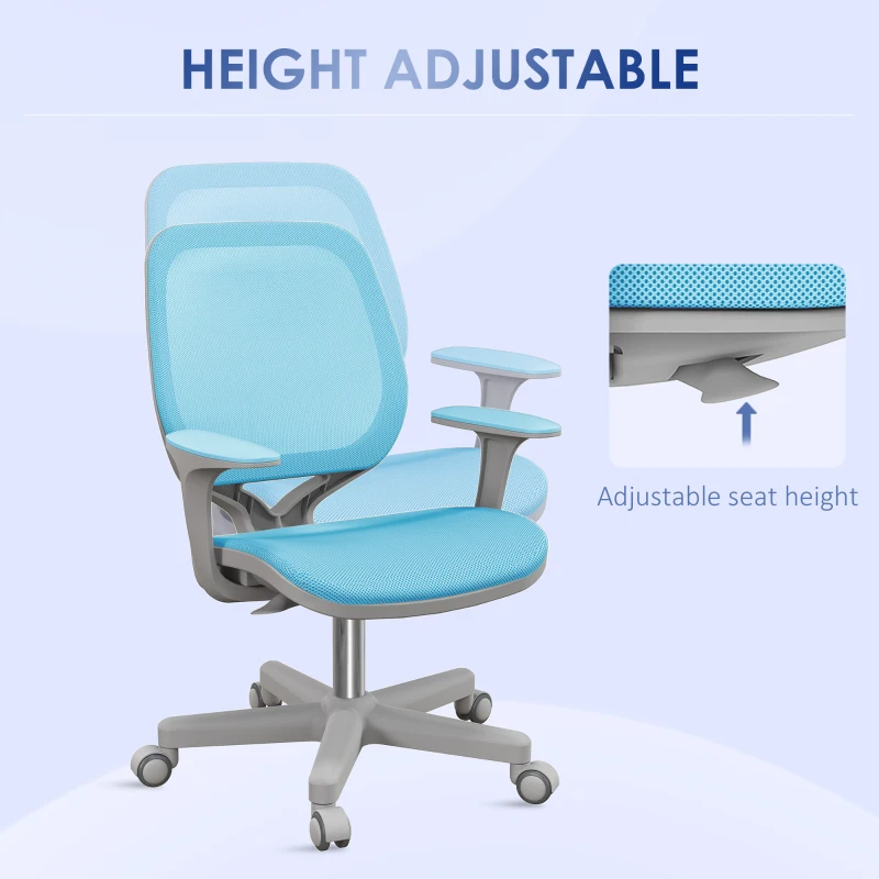 Vinsetto Office Chair, Small Computer Desk Chair with Mesh Back, Swivel Castors, Arm, Light Blue