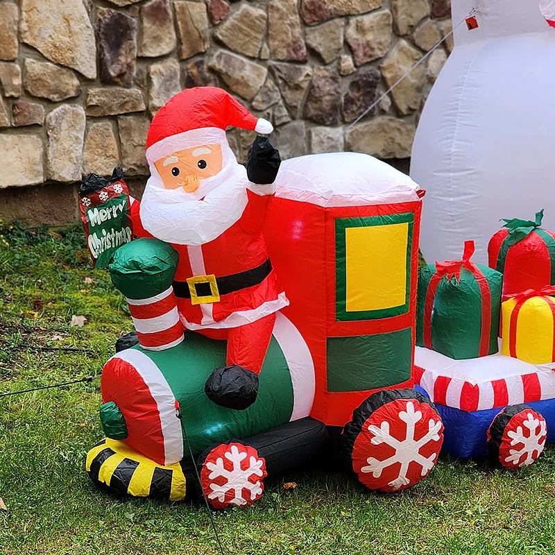 Outsunny 8ft Christmas Inflatables Outdoor Decorations Train with Santa Claus, Snowman, Penguin and Gift Boxes, Blow-Up LED Yard Christmas Decor for Lawn Garden Party