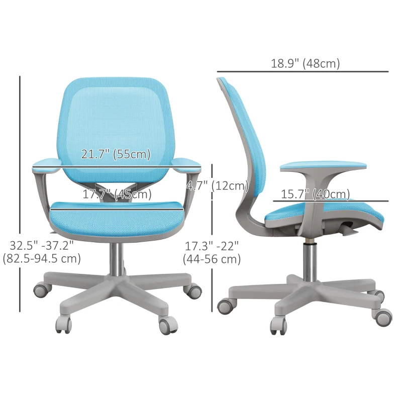 Vinsetto Office Chair, Small Computer Desk Chair with Mesh Back, Swivel Castors, Arm, Light Blue
