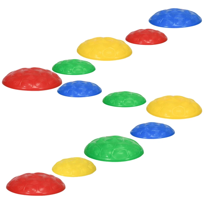 Outsunny 12 PCs Balance Stepping Stones for Kids with Anti-slip Mat, Turtle Shell Design, for Ages 3-8 Years, Stackable