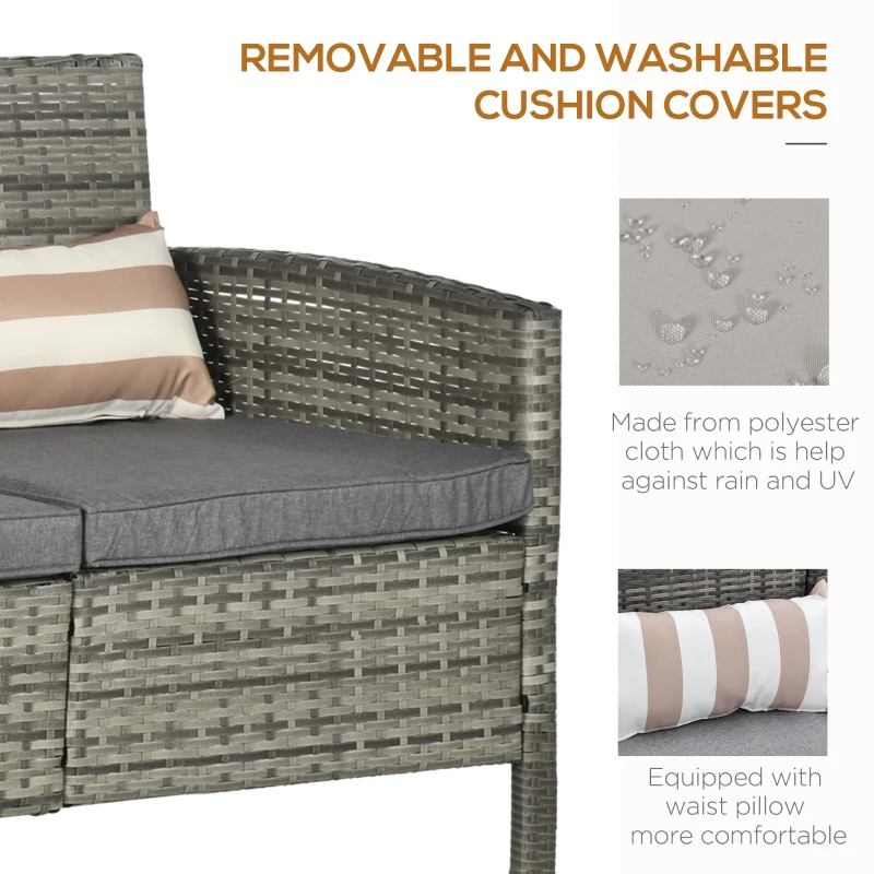 Outsunny 3-Seater Wicker Sofa, PE Rattan Outdoor Couch Conversation Furniture with Removable Cushions for Patio, Garden, Grey
