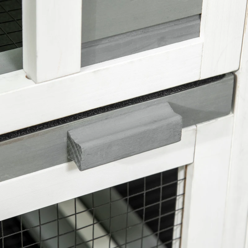 PawHut Three Story Wooden Rabbit Cage Bunny Hutch, Gray