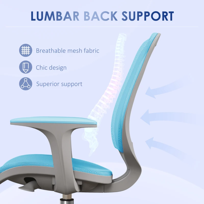 Vinsetto Office Chair, Small Computer Desk Chair with Mesh Back, Swivel Castors, Arm, Light Blue