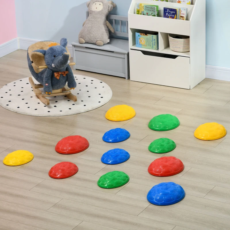 Outsunny 12 PCs Balance Stepping Stones for Kids with Anti-slip Mat, Turtle Shell Design, for Ages 3-8 Years, Stackable