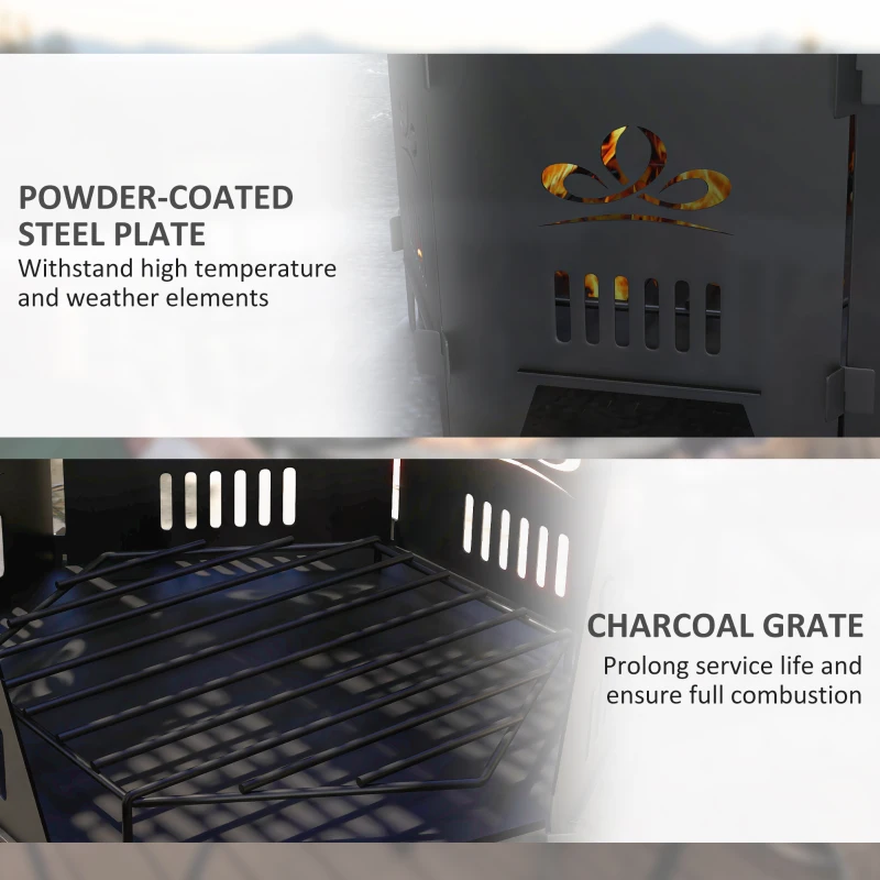 Outsunny 2-In-1 Portable Plug Fire Pit Table 20" Hexagon Firepit with Carrying Bag for Patio, Camping, Picnic, Bonfire