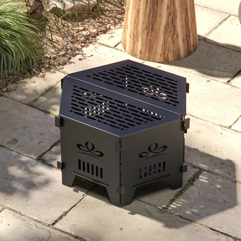 Outsunny 2-In-1 Portable Plug Fire Pit Table 20" Hexagon Firepit with Carrying Bag for Patio, Camping, Picnic, Bonfire