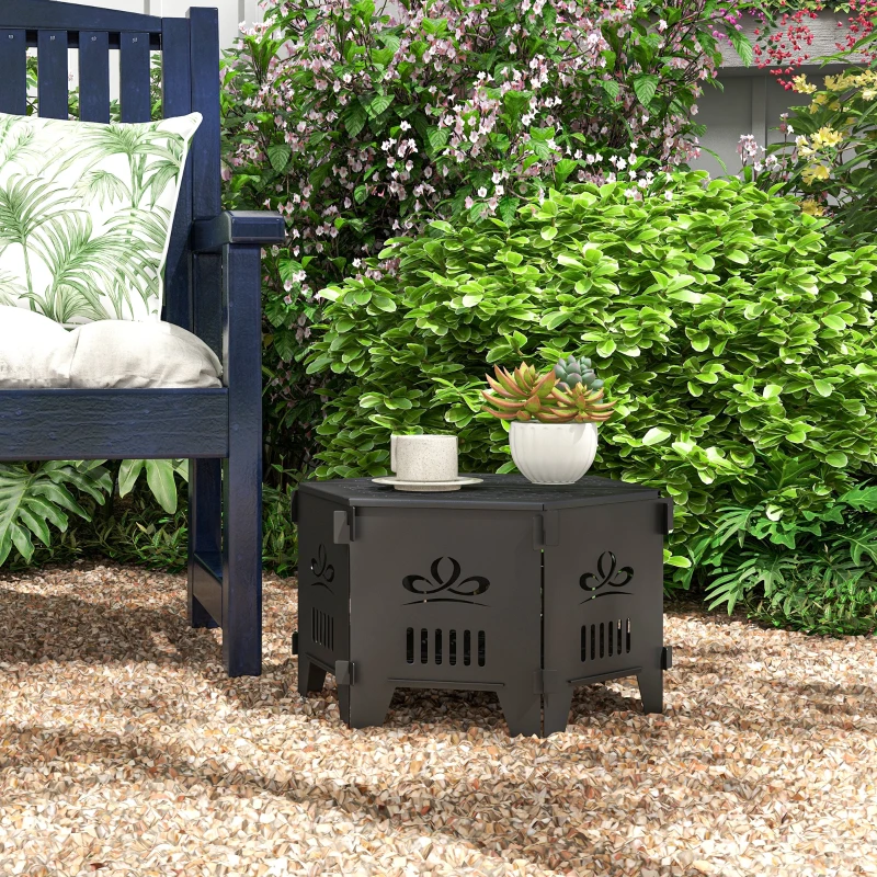 Outsunny 2-In-1 Portable Plug Fire Pit Table 20" Hexagon Firepit with Carrying Bag for Patio, Camping, Picnic, Bonfire