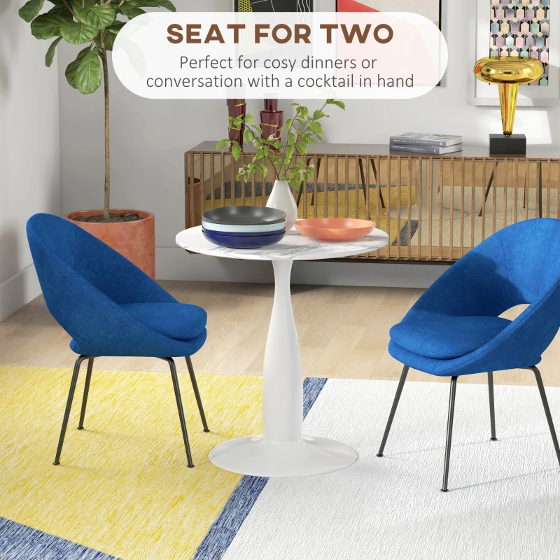 HOMCOM Round Dining Table, Modern Dining Room Table with Faux Marbled Top, Steel Base, Space Saving Small Kitchen Table, White