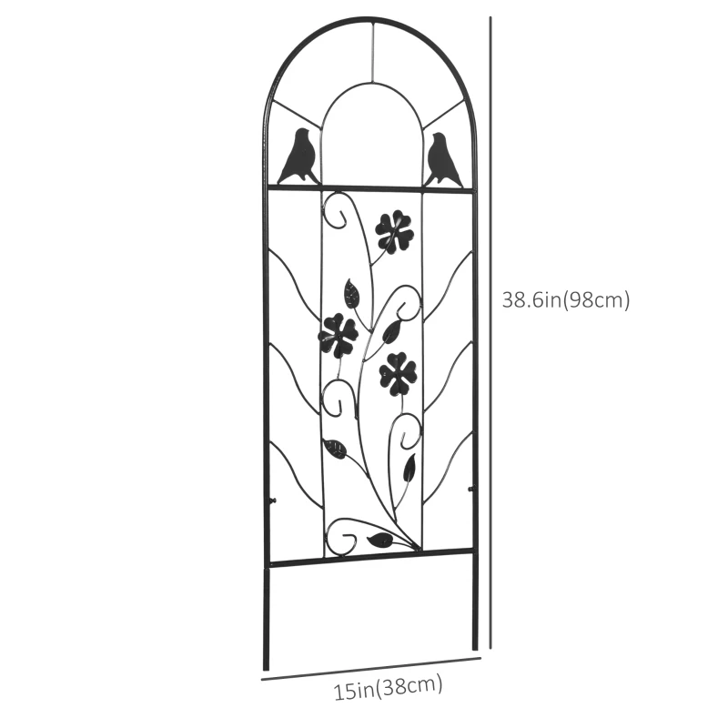 Outsunny 2 Pack Outdoor Metal Garden Trellis, Birds and Leaves Grid Panels for Roses, Vine Flower, Cucumber, Clematis, 39" Tall