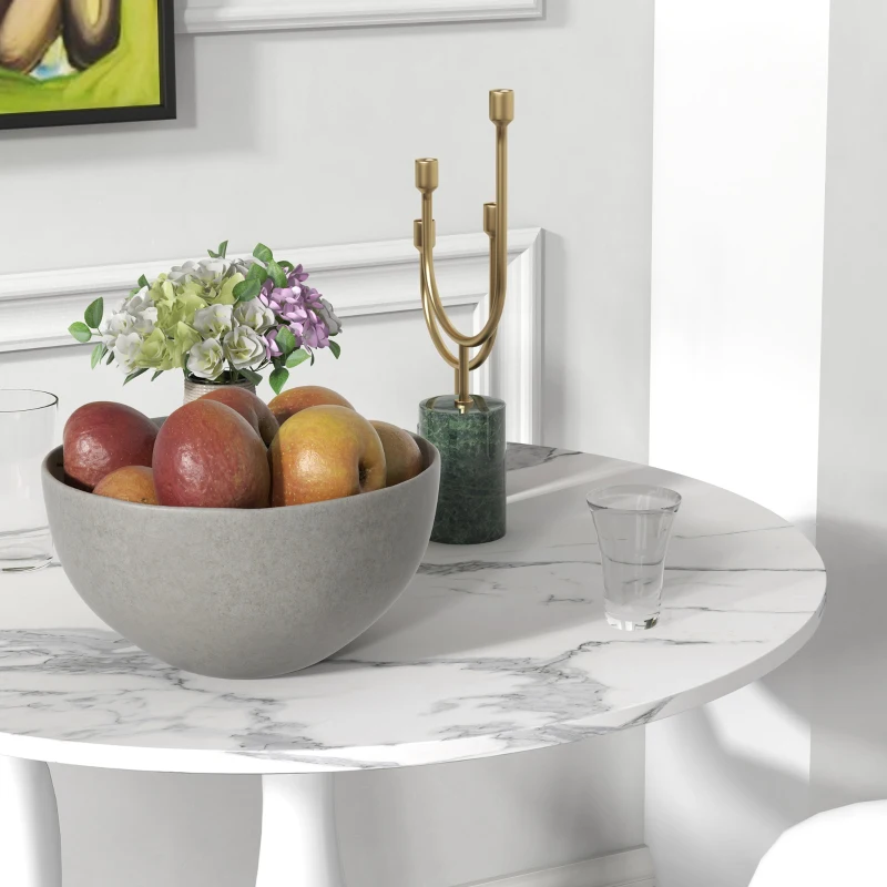 HOMCOM Round Dining Table, Modern Dining Room Table with Faux Marbled Top, Steel Base, Space Saving Small Kitchen Table, White