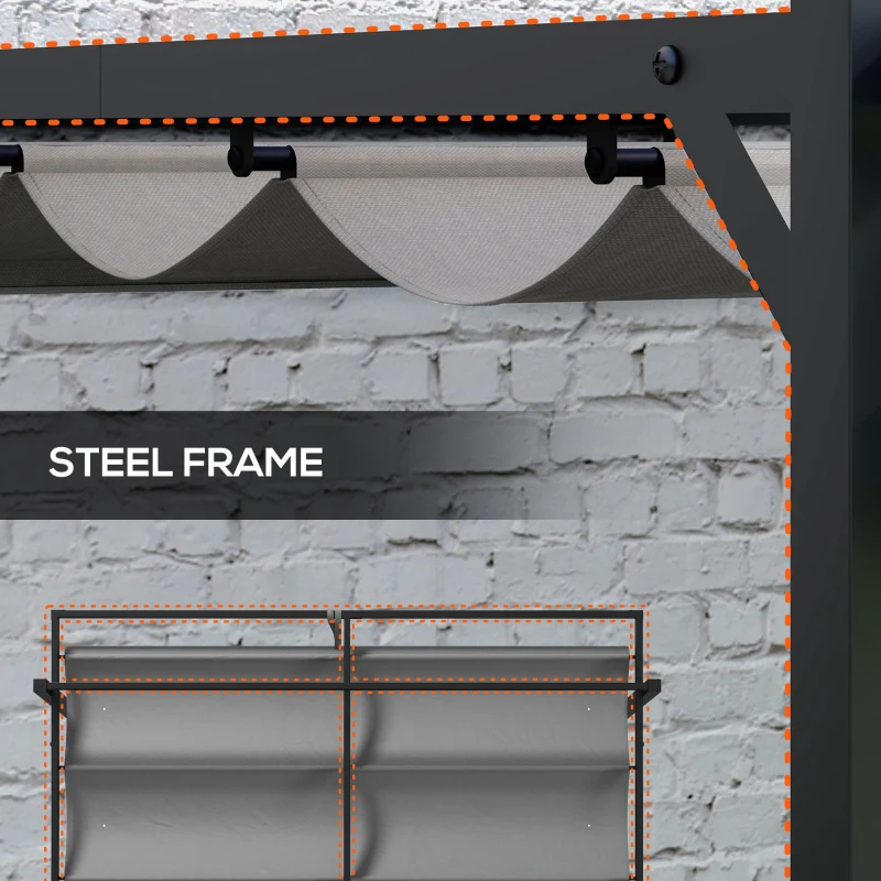 Outsunny 10' x 10' Retractable Pergola, Garden Gazebo Shade Shelter, for Grill, Patio, Deck, Dark Grey