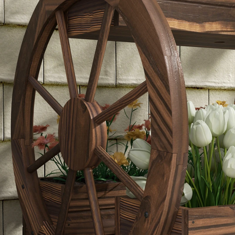 Outsunny Wooden Wagon Planter Box, 3-Tier Raised Garden Bed, for Vegetables Flowers Herbs, 25" x 21" x 24"