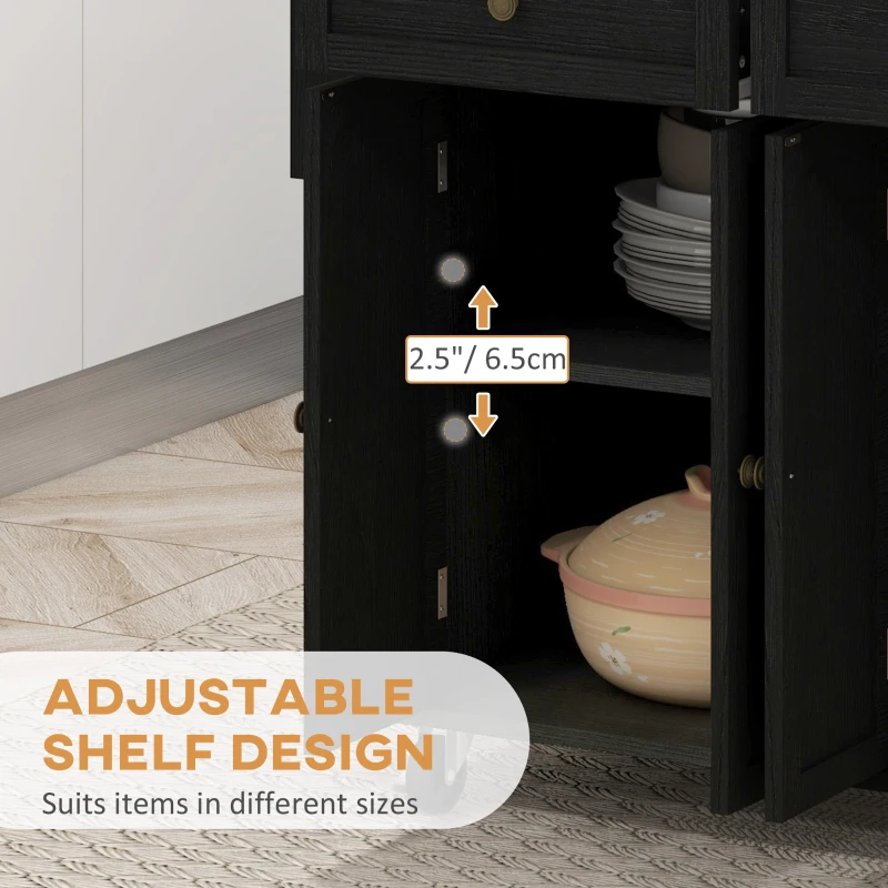 HOMCOM Modern Rolling Kitchen Island Cart with Spice Rack, Distressed Black
