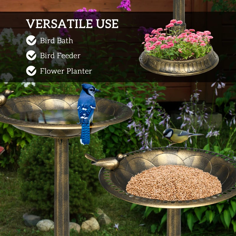 Outsunny 28" Vintage-Style Bird Bath with Pedestal & Planter Base, Decorative Bronze Birdbath & Feeder, Garden & Yard Statue