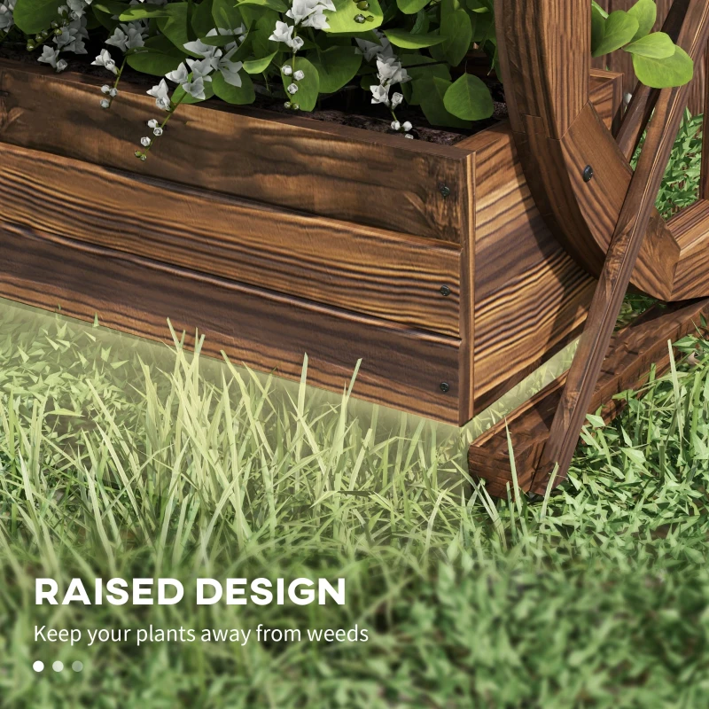 Outsunny Wooden Wagon Planter Box, 2-Tier Raised Garden Bed, for Vegetables Flowers Herbs