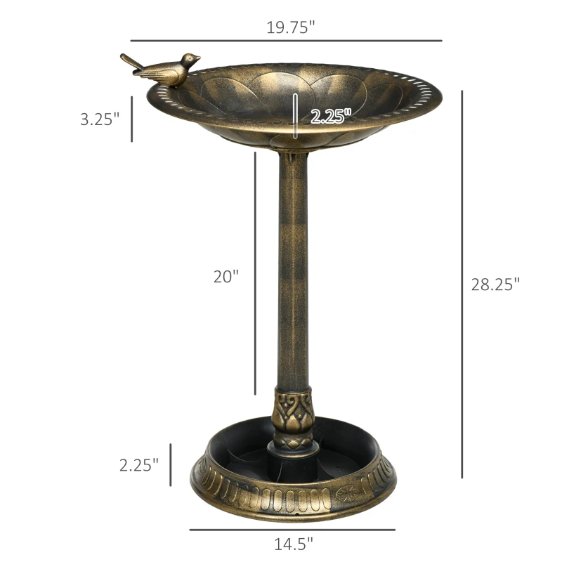 Outsunny 28" Vintage-Style Bird Bath with Pedestal & Planter Base, Decorative Bronze Birdbath & Feeder, Garden & Yard Statue