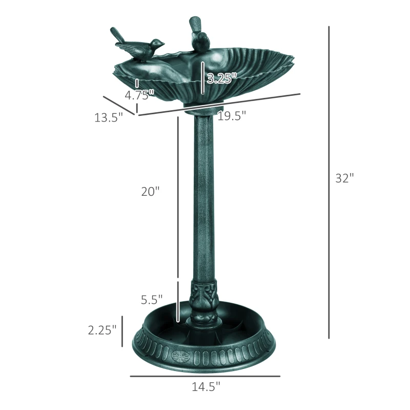 Outsunny 32" Antique Bird Bath Decorative Birdbath Bird Feeder Bowl with Planter Pedestal and Bird Statues, Verdigris